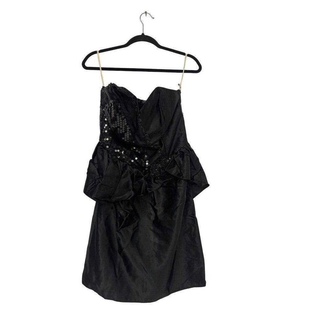 VTG 80s Flirtations Alfed Angelo Mini Dress Ruffle L Black Sequin Goth Prom Rock